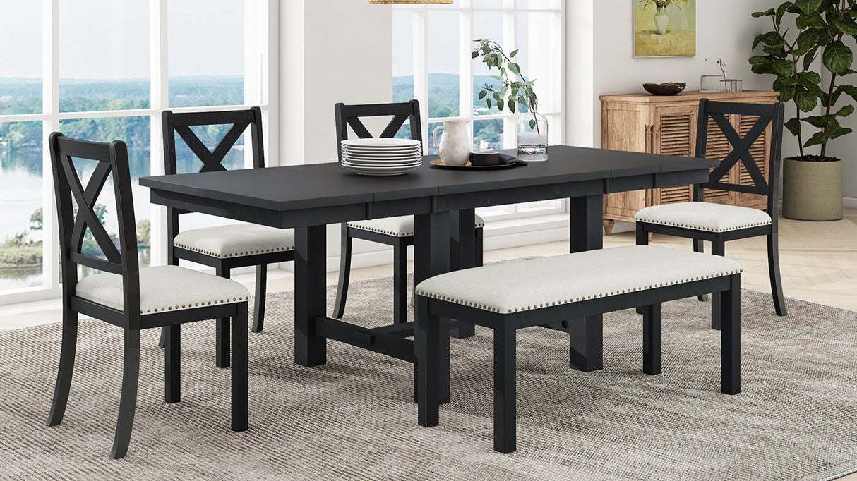 TOPMAX Farmhouse 82-Inch 6-Piece Extendable Dining Table Set