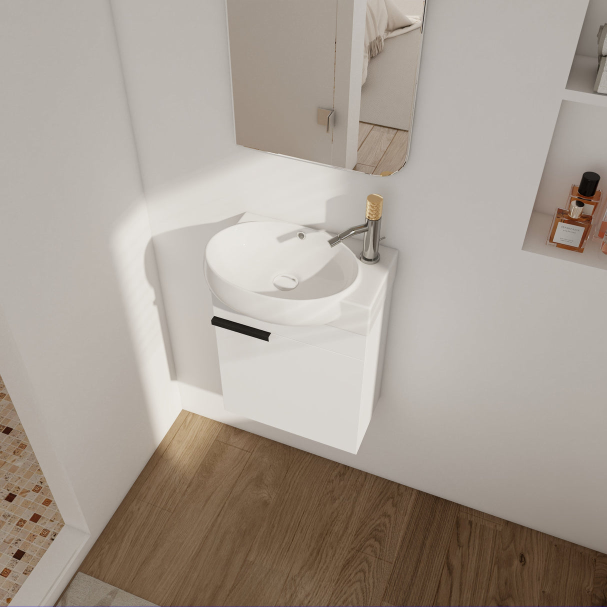Soft Close Doors Bathroom Vanity With Sink, 16 Inch