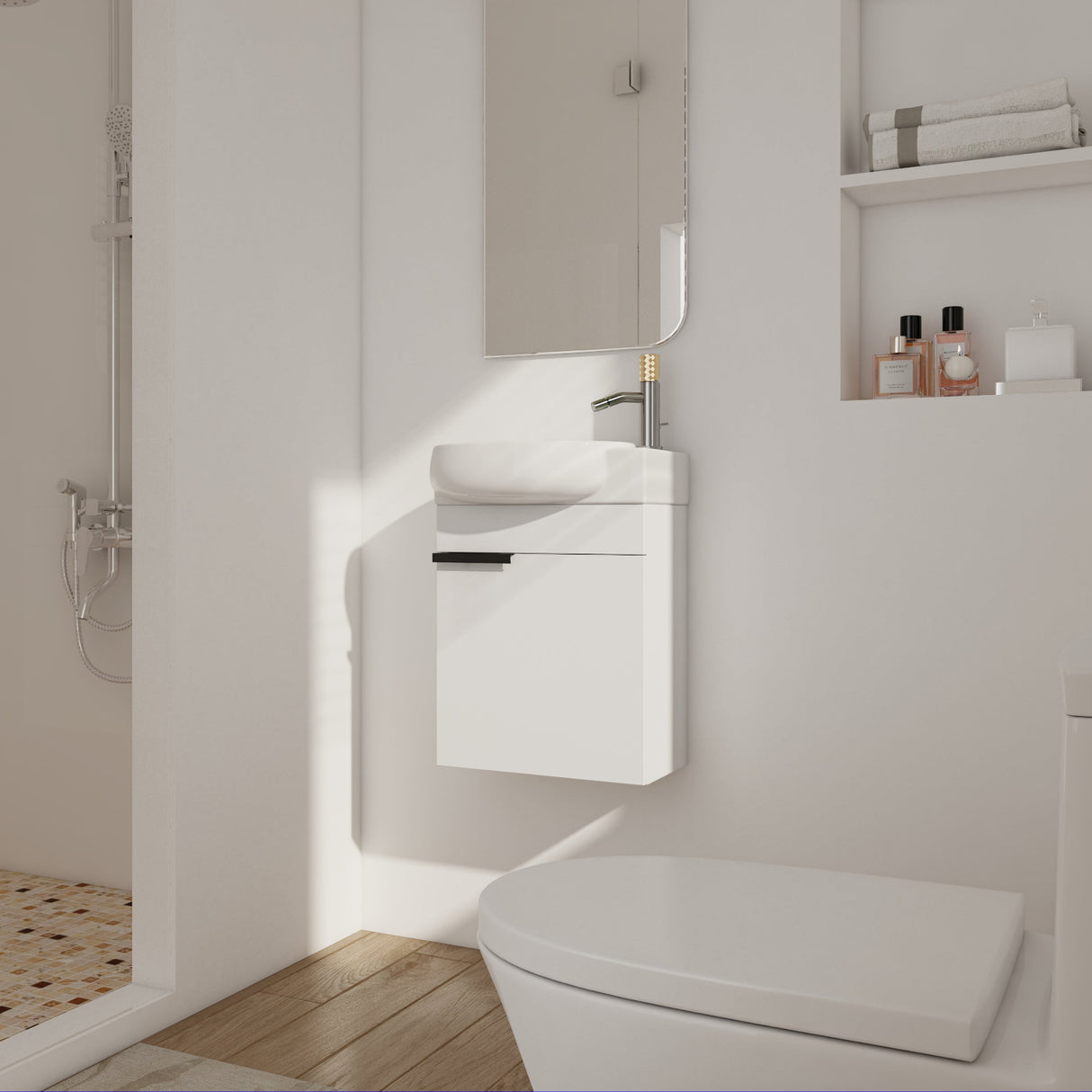 Soft Close Doors Bathroom Vanity With Sink, 16 Inch