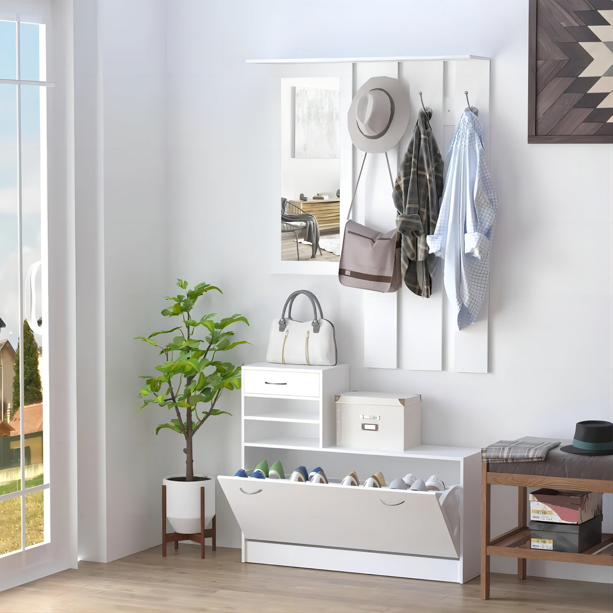 Combination Model Gate Cabinet with Shoe Cabinet & Hang Shelf