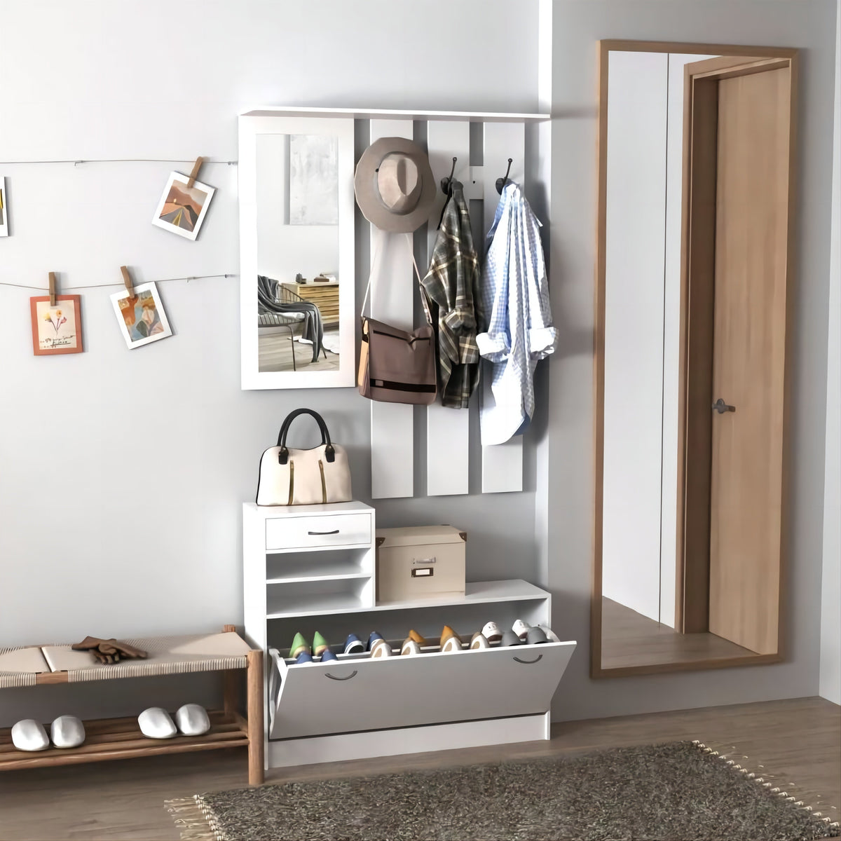 Combination Model Gate Cabinet with Shoe Cabinet & Hang Shelf