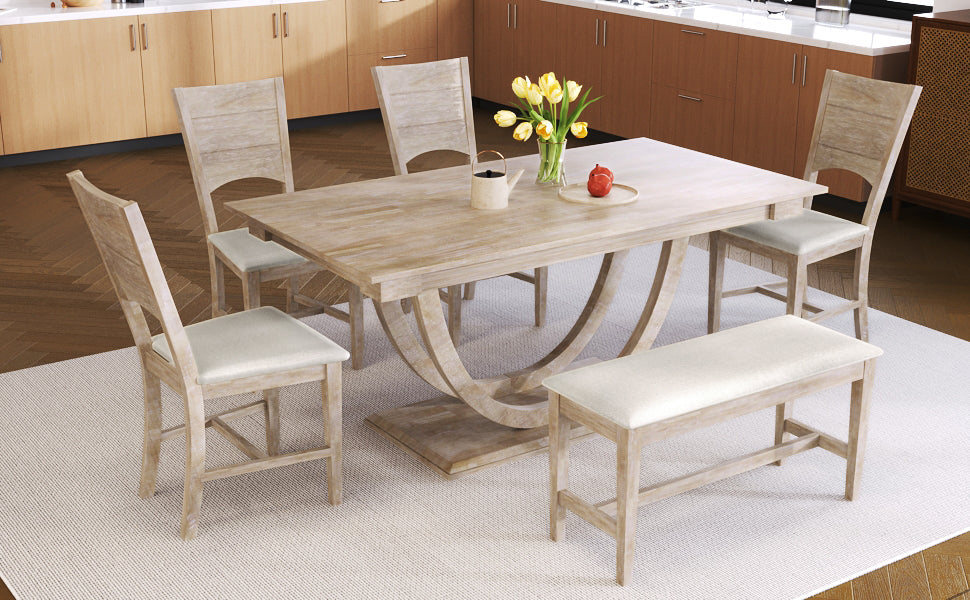 TOPMAX 6-Piece Wood Half Round Dining Table Set