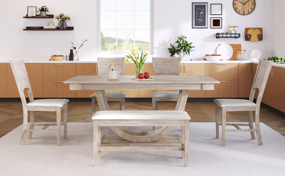 TOPMAX 6-Piece Wood Half Round Dining Table Set