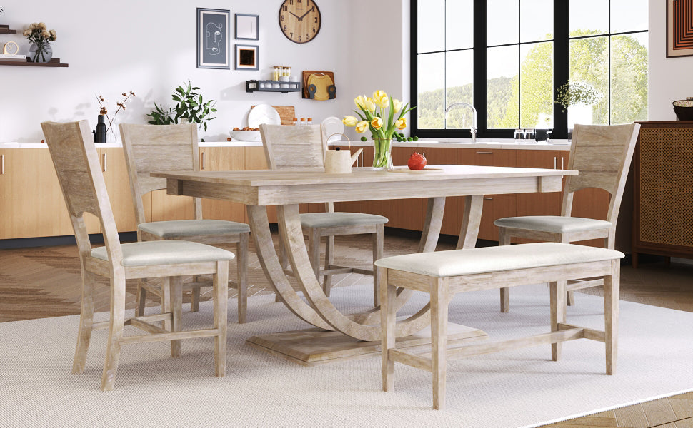 TOPMAX 6-Piece Wood Half Round Dining Table Set
