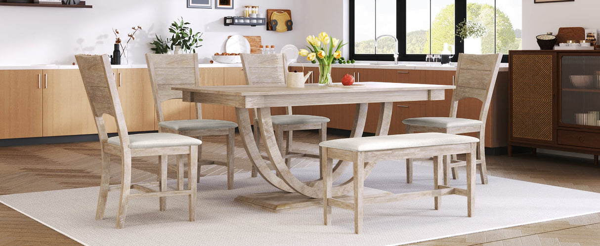 TOPMAX 6-Piece Wood Half Round Dining Table Set