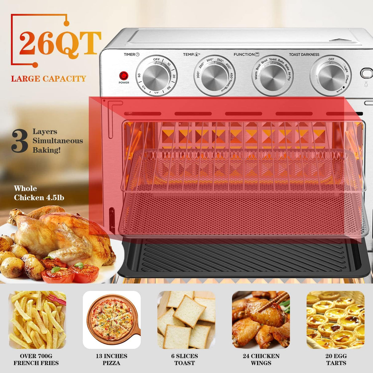 Geek Chef 6 Slice 26QT Air Fryer and Toaster Oven Combo