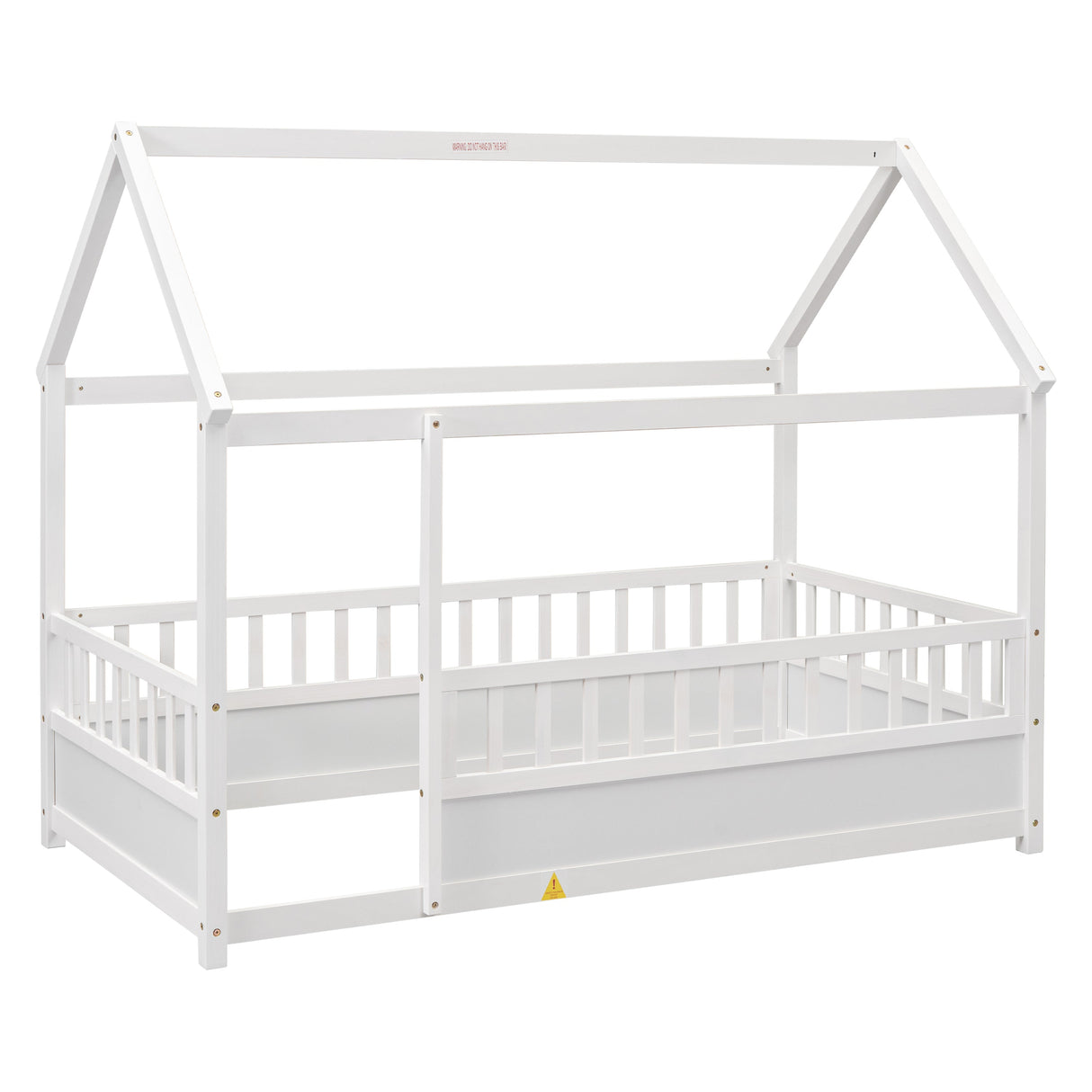 Twin Size Floor Wooden Bed with House Roof Frame