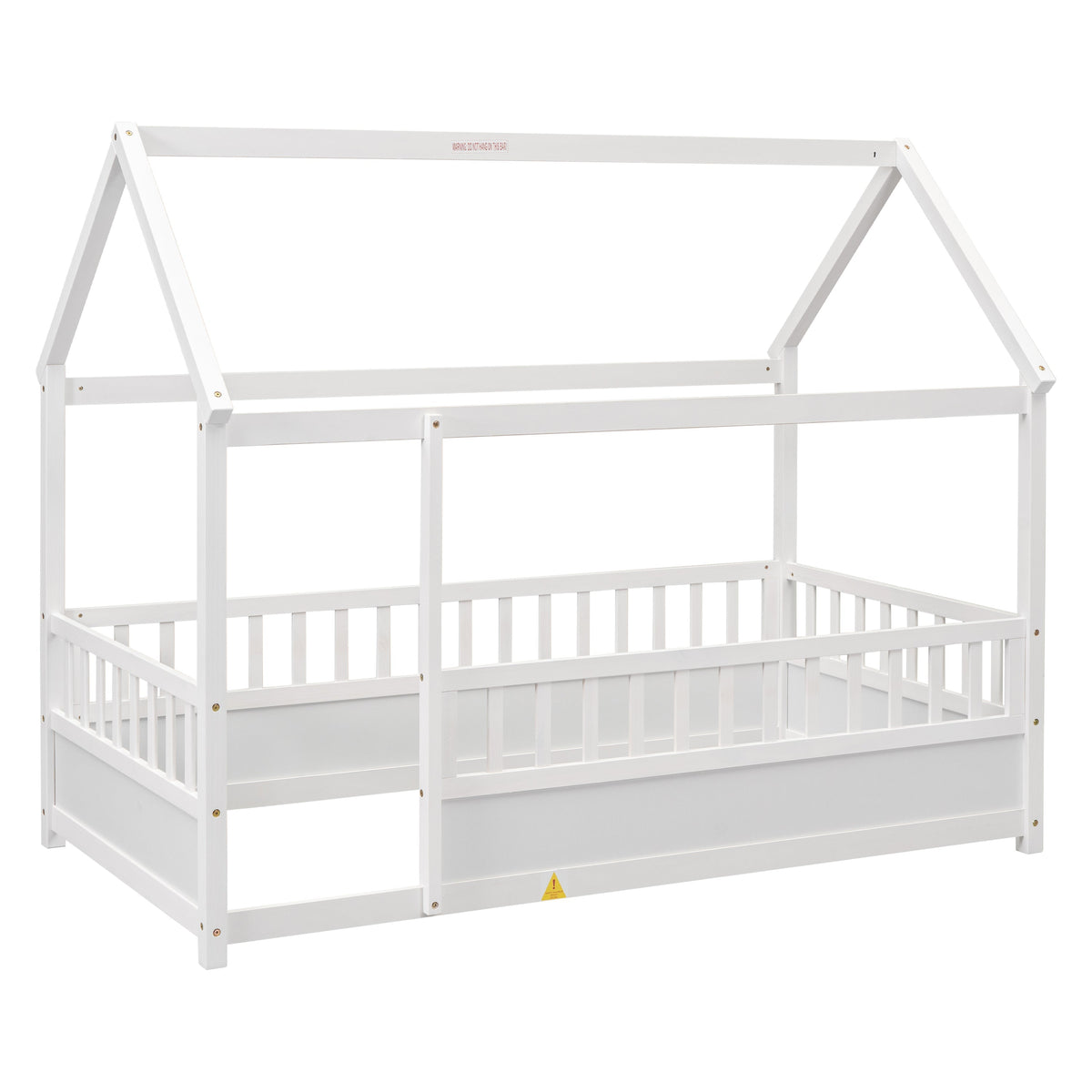 Twin Size Floor Wooden Bed with House Roof Frame