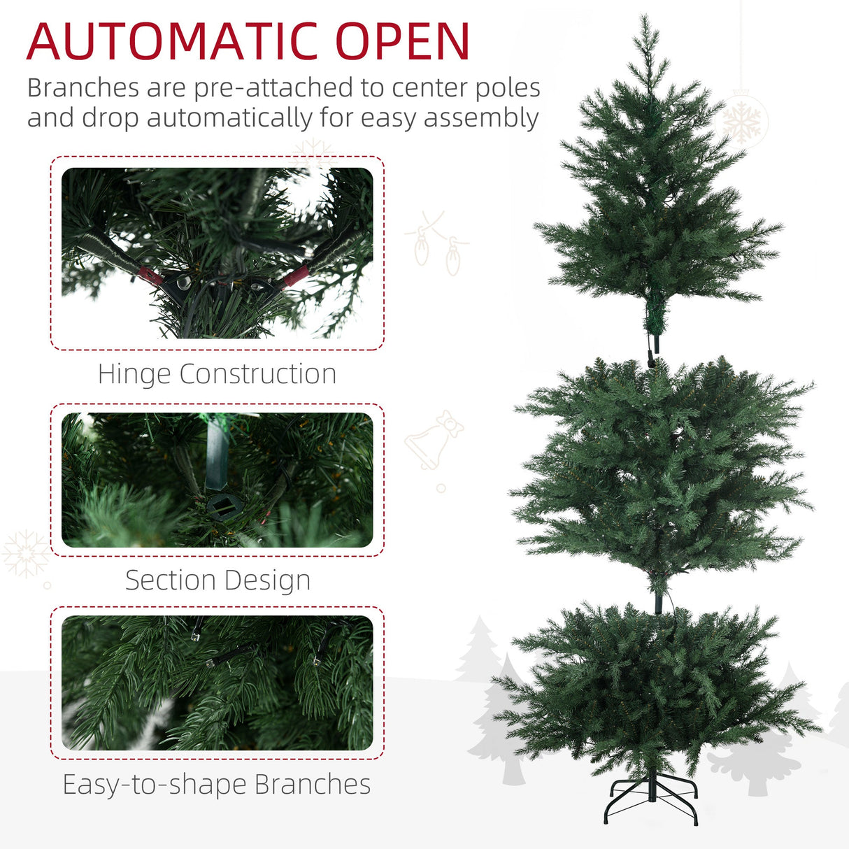 HOMCOM 6Ft Tall Prelit Artificial Christmas Tree Holiday Décor