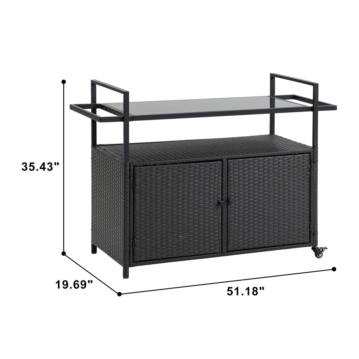 Outdoor Wicker Bar Cart with Glass Top and Wheels