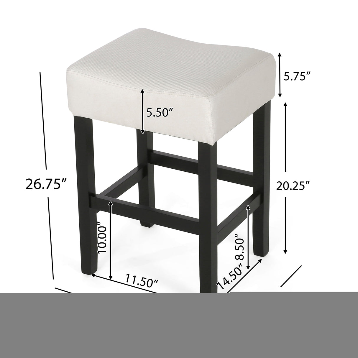 Set of 2, 26.75" Backless Fabric Counter Height Barstool