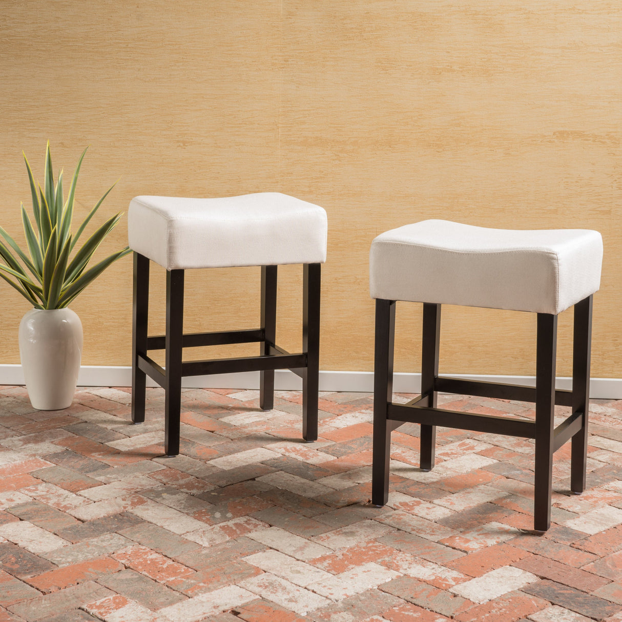 Set of 2, 26.75" Backless Fabric Counter Height Barstool