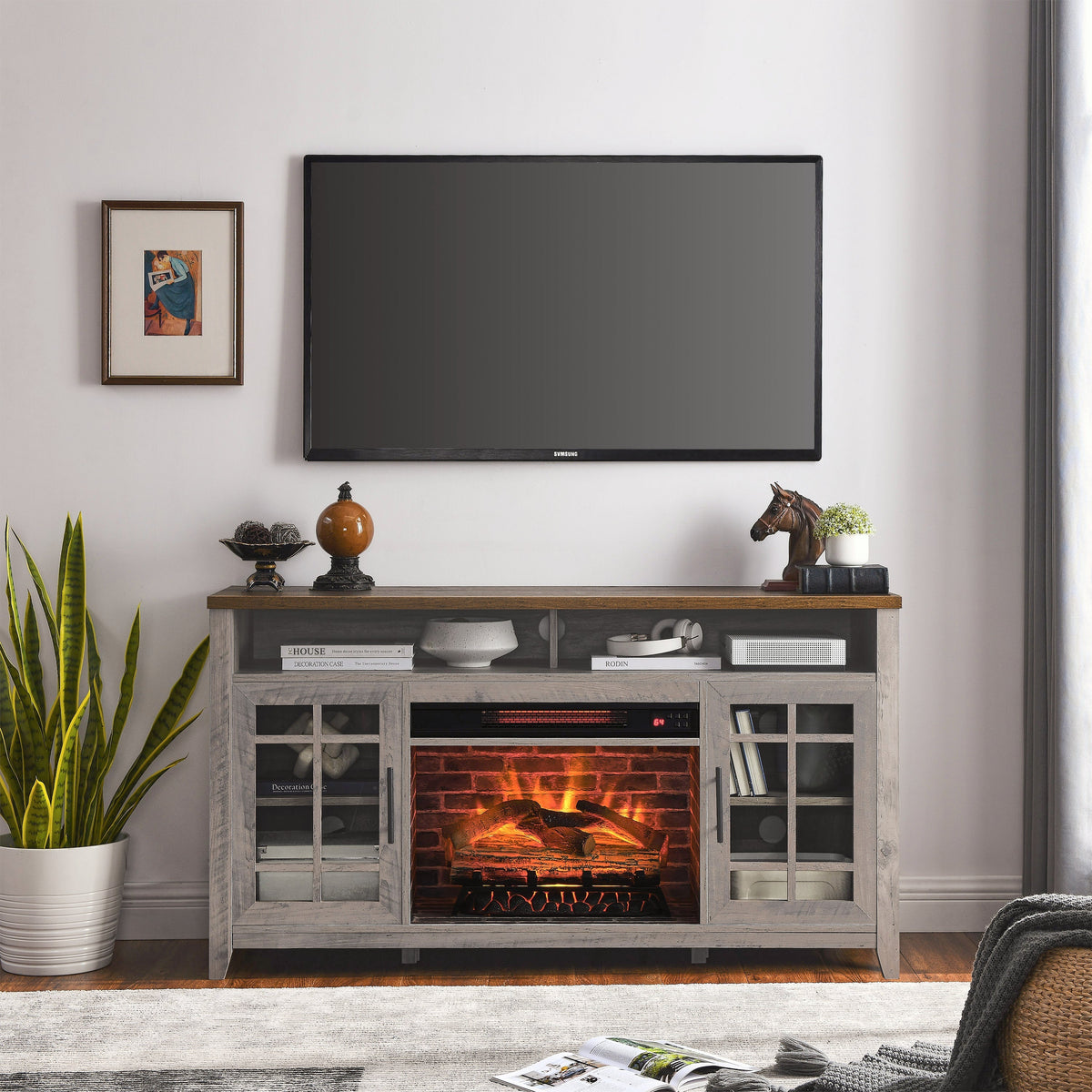 55 Inch TV Media Stand with Electric Fireplace