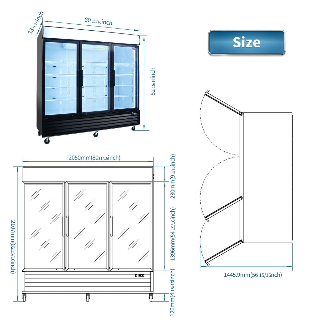 ORIKOOL Glass Door Merchandiser Refrigerator 70 Cu.ft