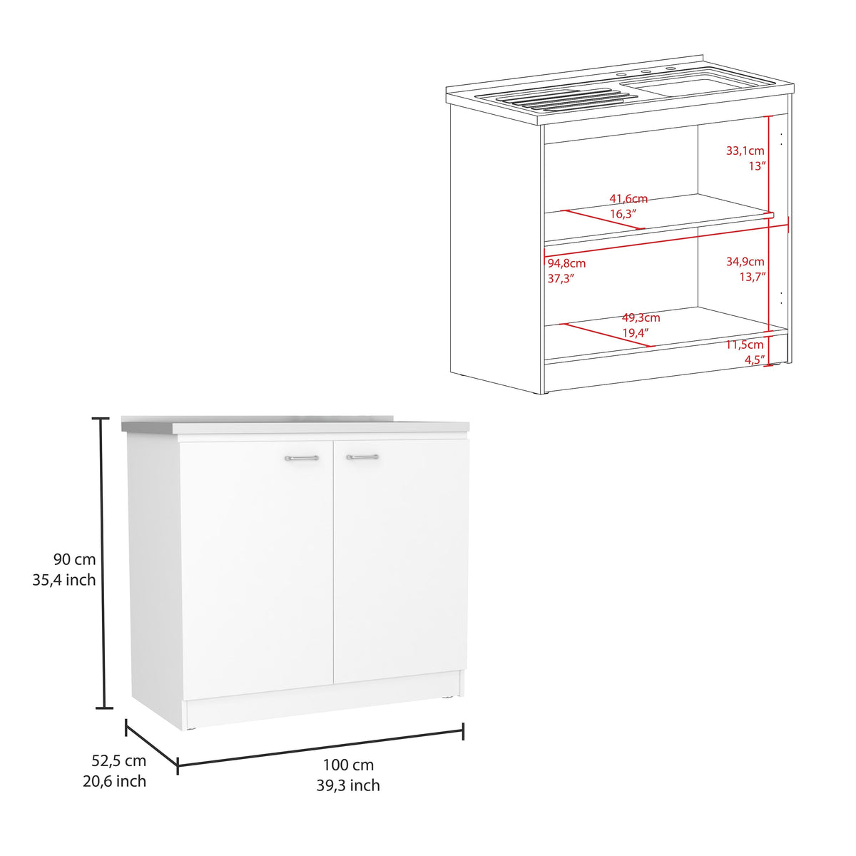 Utility Sink Vernal Kitchen Sink Cabinet with Storage Shelf - Stainless Steel