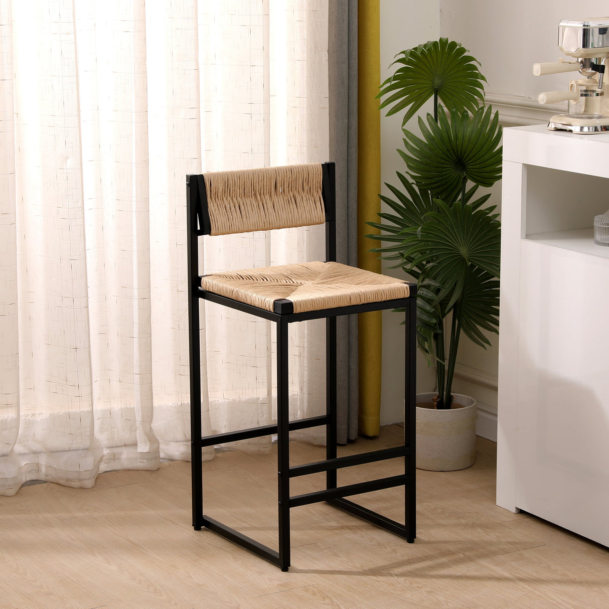 Honey Bar Stools Set of 2 - Paper Rope Weave Dining Chairs