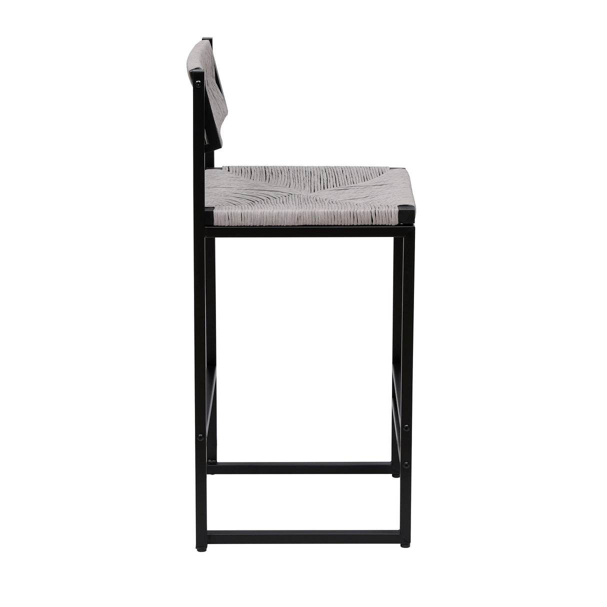 Gray Set of 2 Hand Weave Bar Stools with Back
