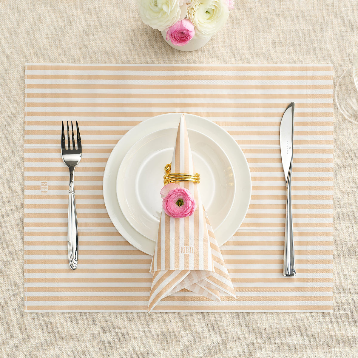Tonal Striped Disposable Napkin Set in Beige, 100 Pieces