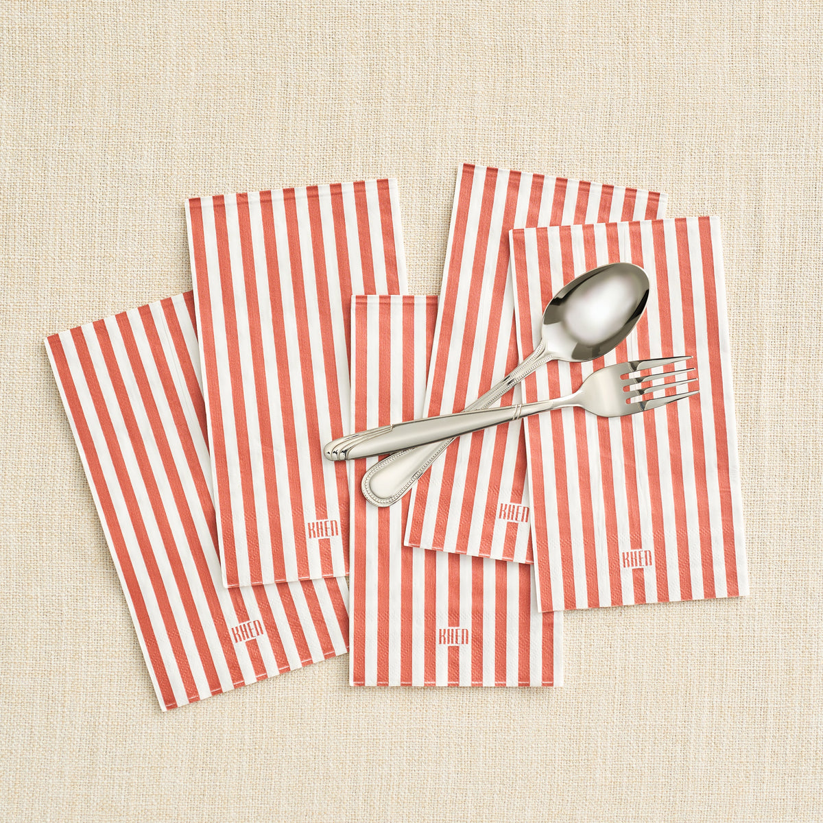 Tonal Striped Disposable Napkin Set in Red, 100 Pieces