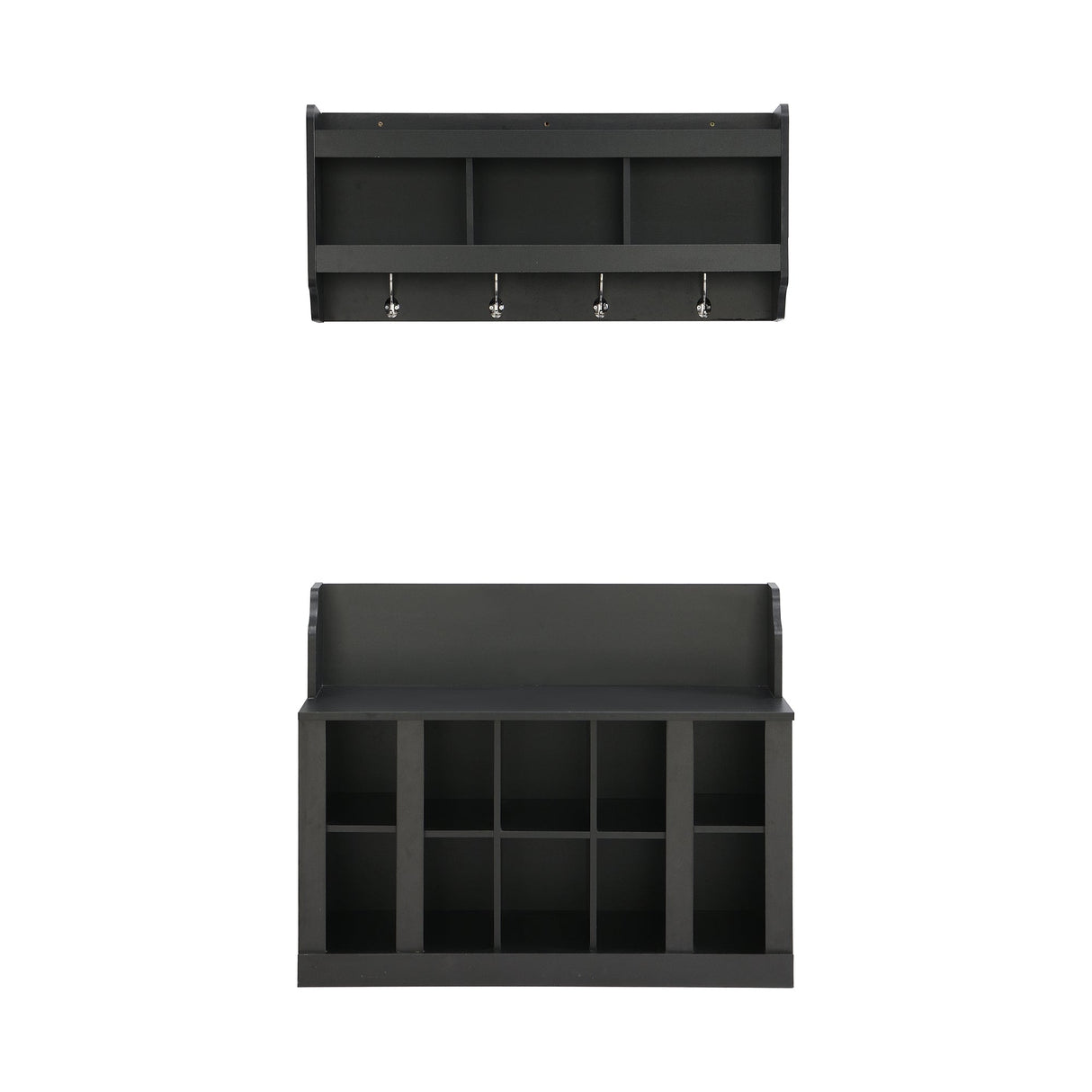 ON-TREND Shoe Storage Bench with Shelves and Hooks