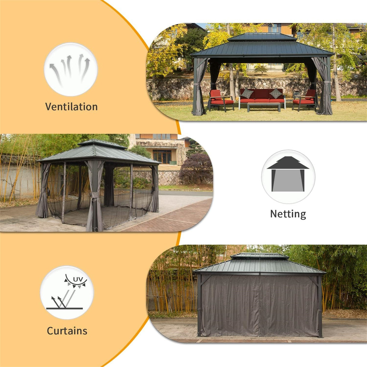 10' X 14' Hardtop Aluminum Gazebo with Steel Canopy