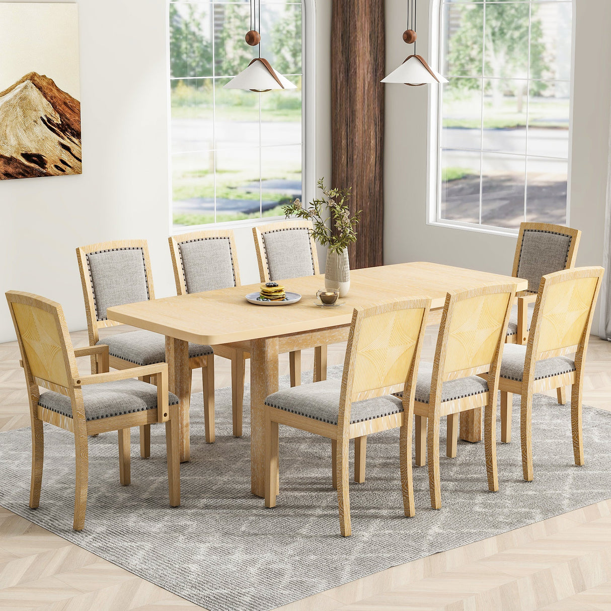 TOPMAX Rustic Extendable 84inch Dining Table Set