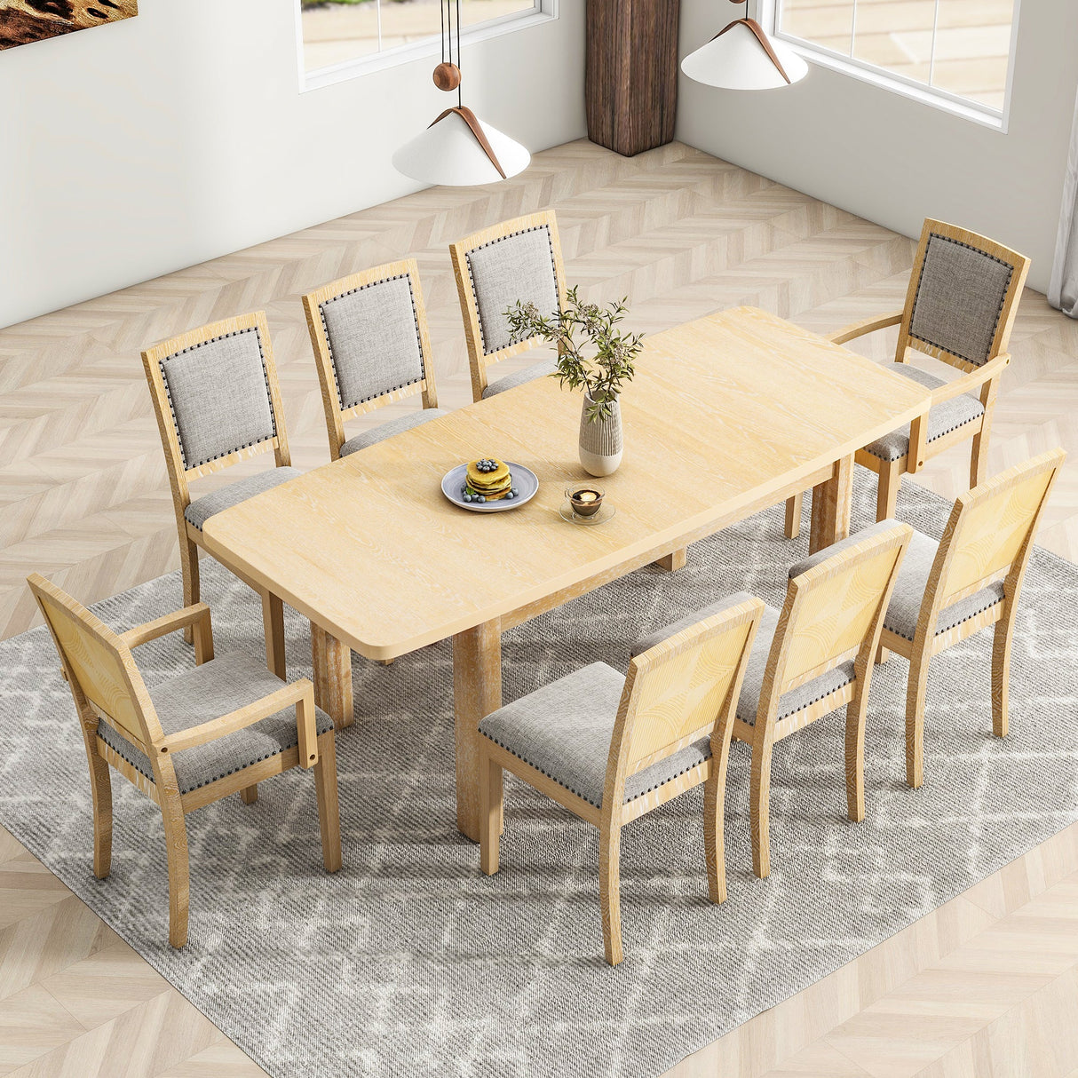 TOPMAX Rustic Extendable 84inch Dining Table Set