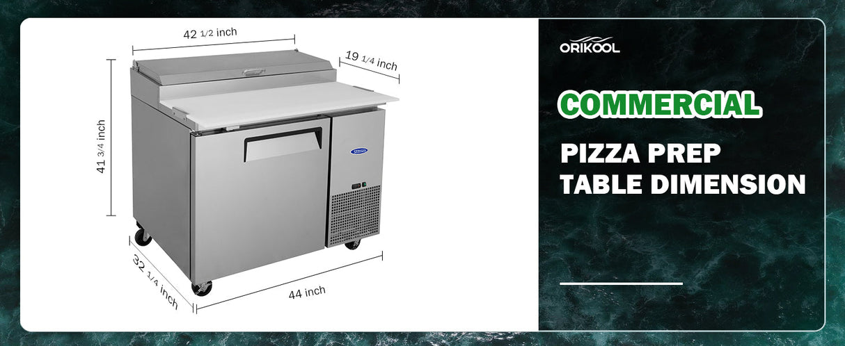 Orikool 44 Inch Commercial Pizza Prep Table with Refrigerator