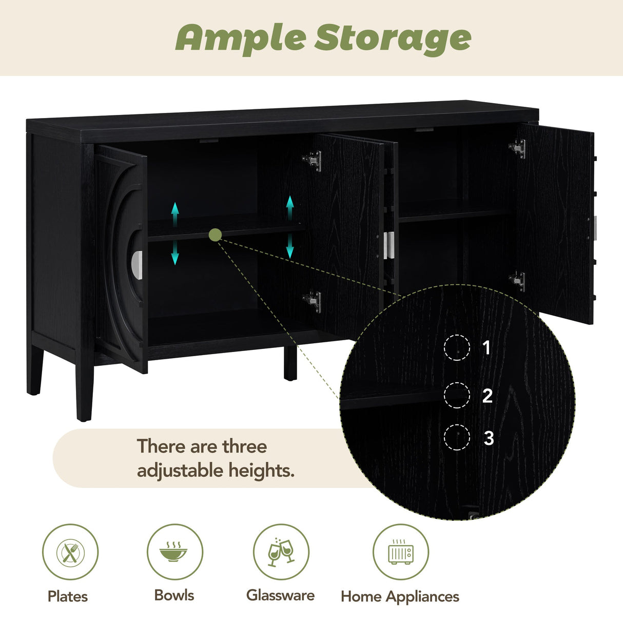 Circular Groove Design Retro Sideboard