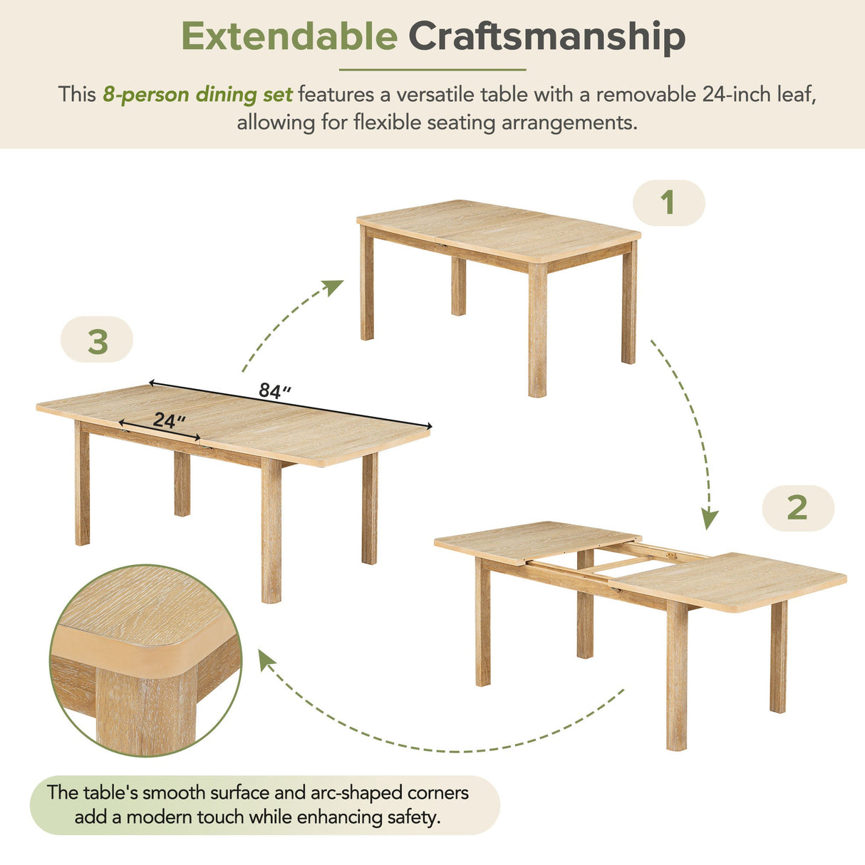 TOPMAX Rustic Extendable 84inch Dining Table Set