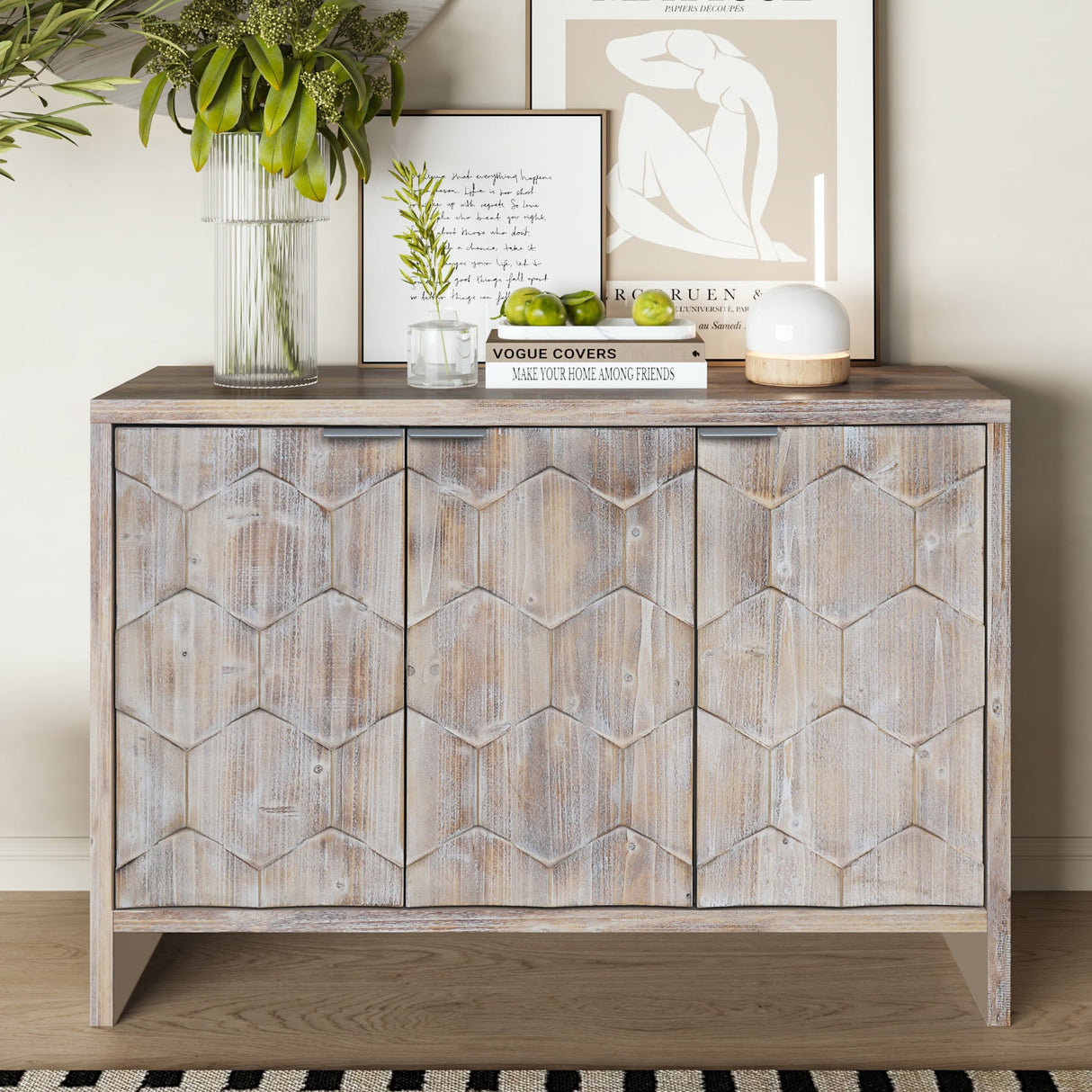 Farmhouse Style 3 Door Wooden Sideboard
