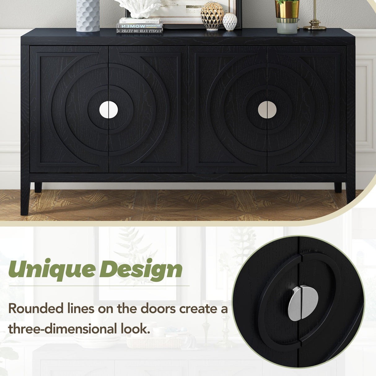 Circular Groove Design Retro Sideboard
