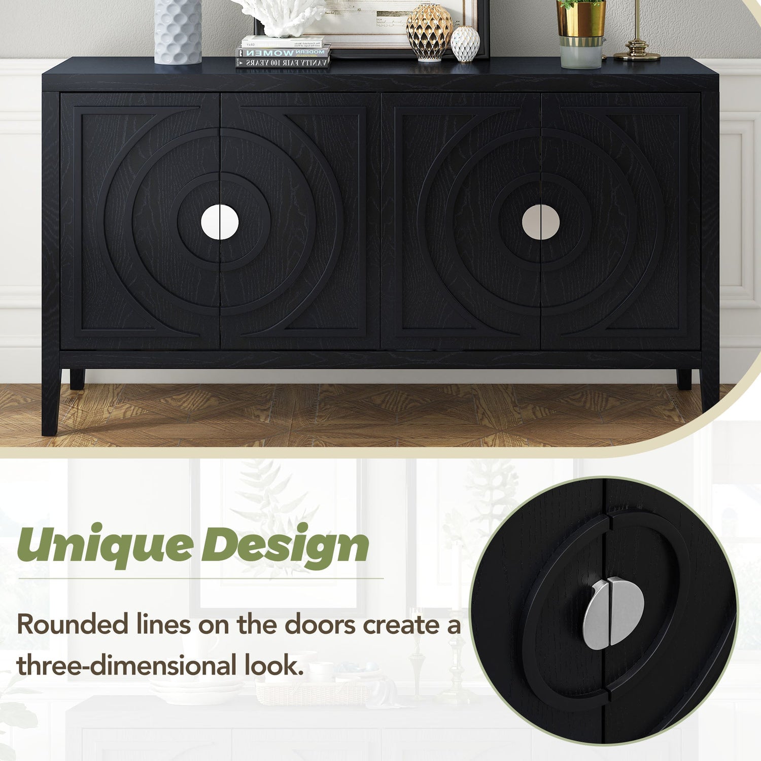 Circular Groove Design Retro Sideboard
