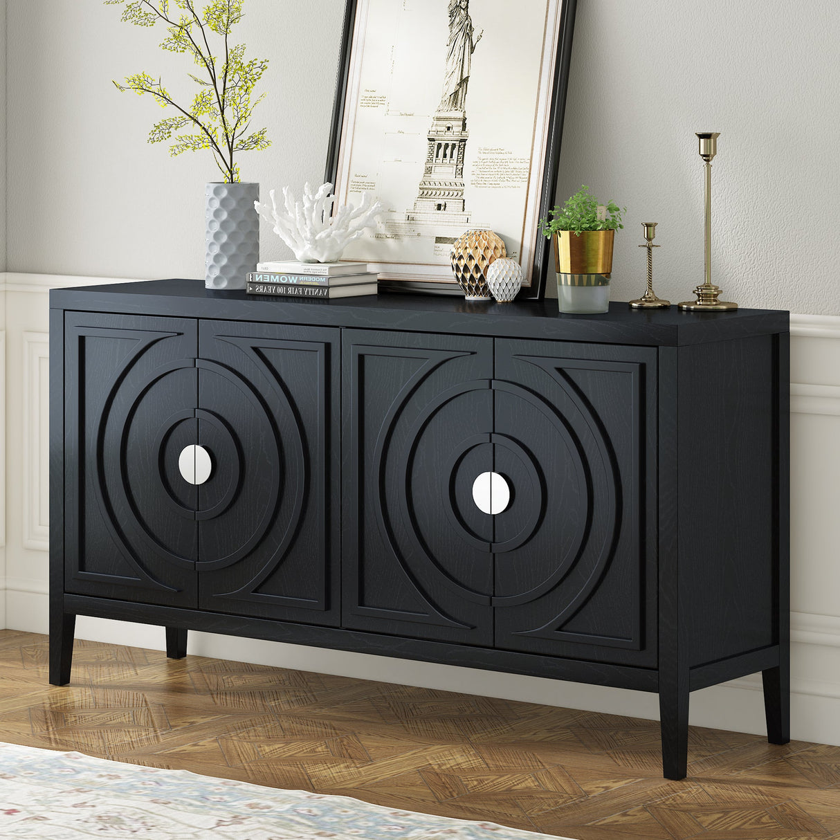 Circular Groove Design Retro Sideboard