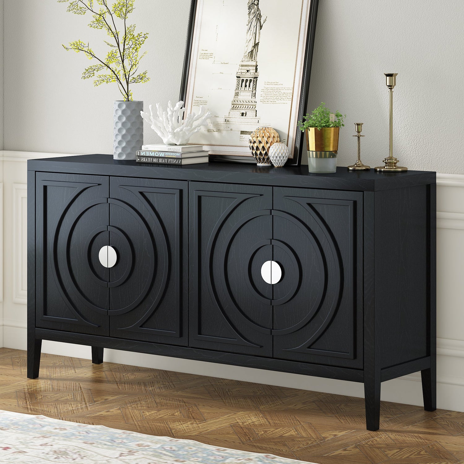 Circular Groove Design Retro Sideboard
