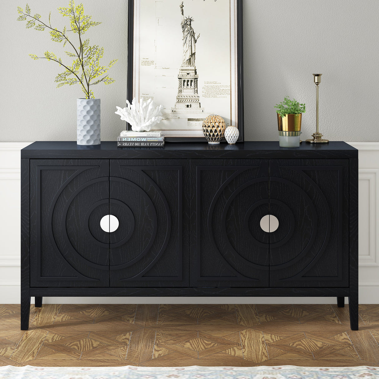 Circular Groove Design Retro Sideboard