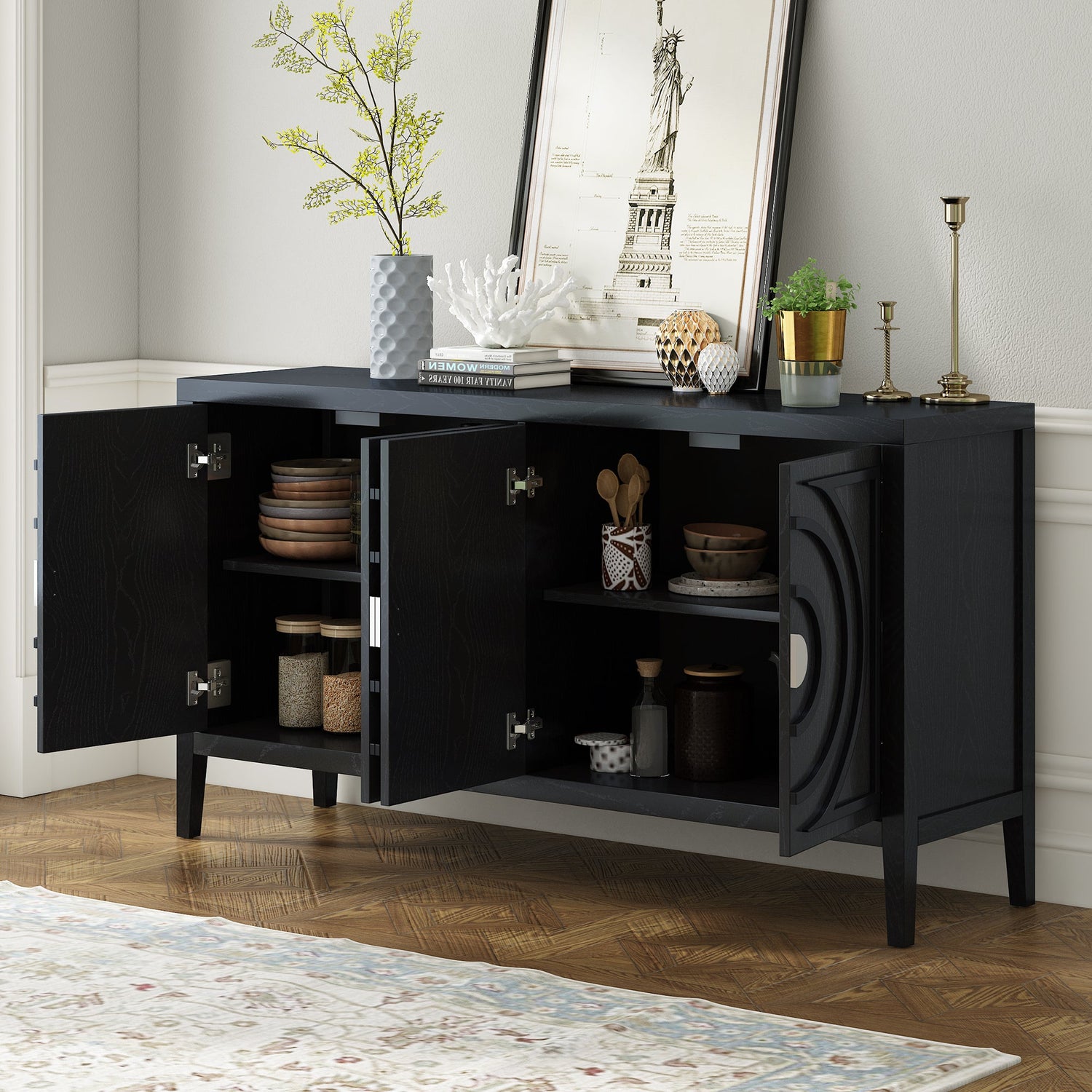 Circular Groove Design Retro Sideboard