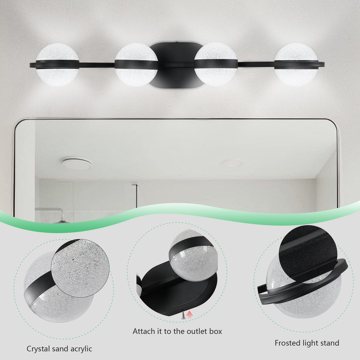 30" Black Minimalist LED Bathroom Vanity Light
