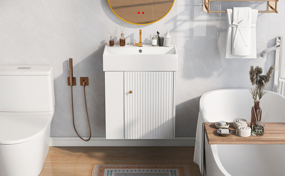 21.6-Inch Modern Floating Bathroom Vanity with Ceramic Basin