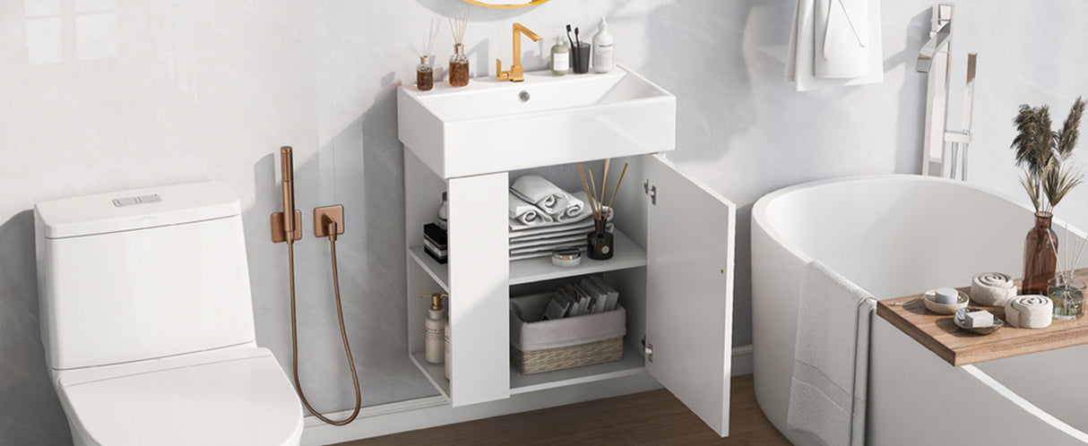 21.6-Inch Modern Floating Bathroom Vanity with Ceramic Basin