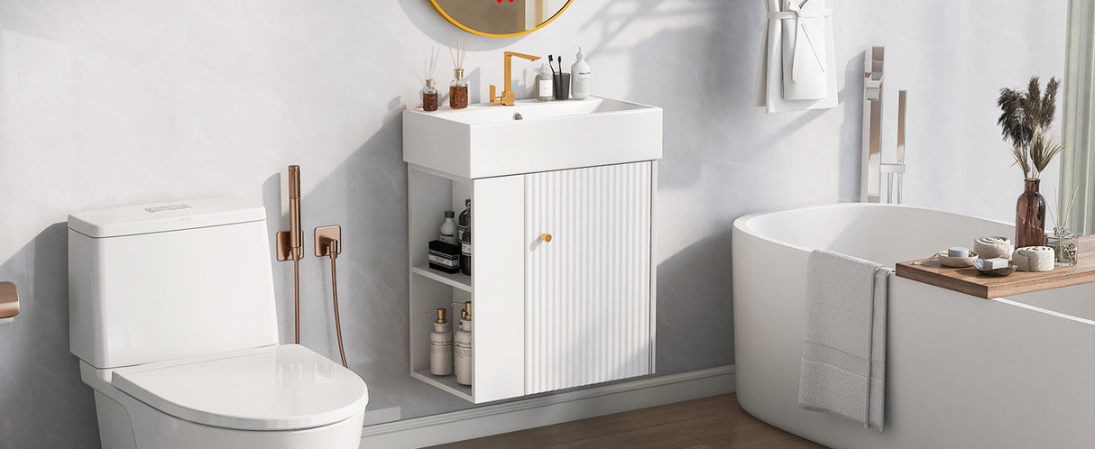 21.6-Inch Modern Floating Bathroom Vanity with Ceramic Basin