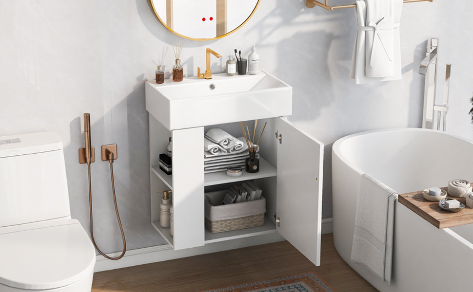 21.6-Inch Modern Floating Bathroom Vanity with Ceramic Basin
