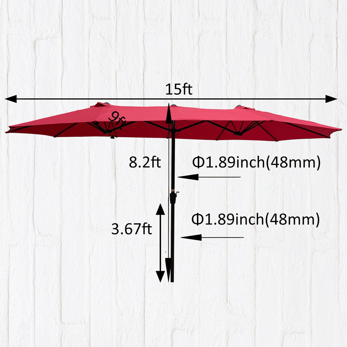 15Ft x 9Ft Double-Sided Patio Umbrella