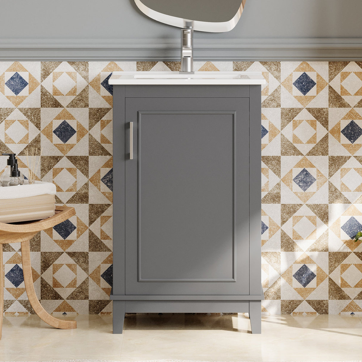 20 Inch Modern Small Bathroom Vanity Cabinet With Ceramic Basin