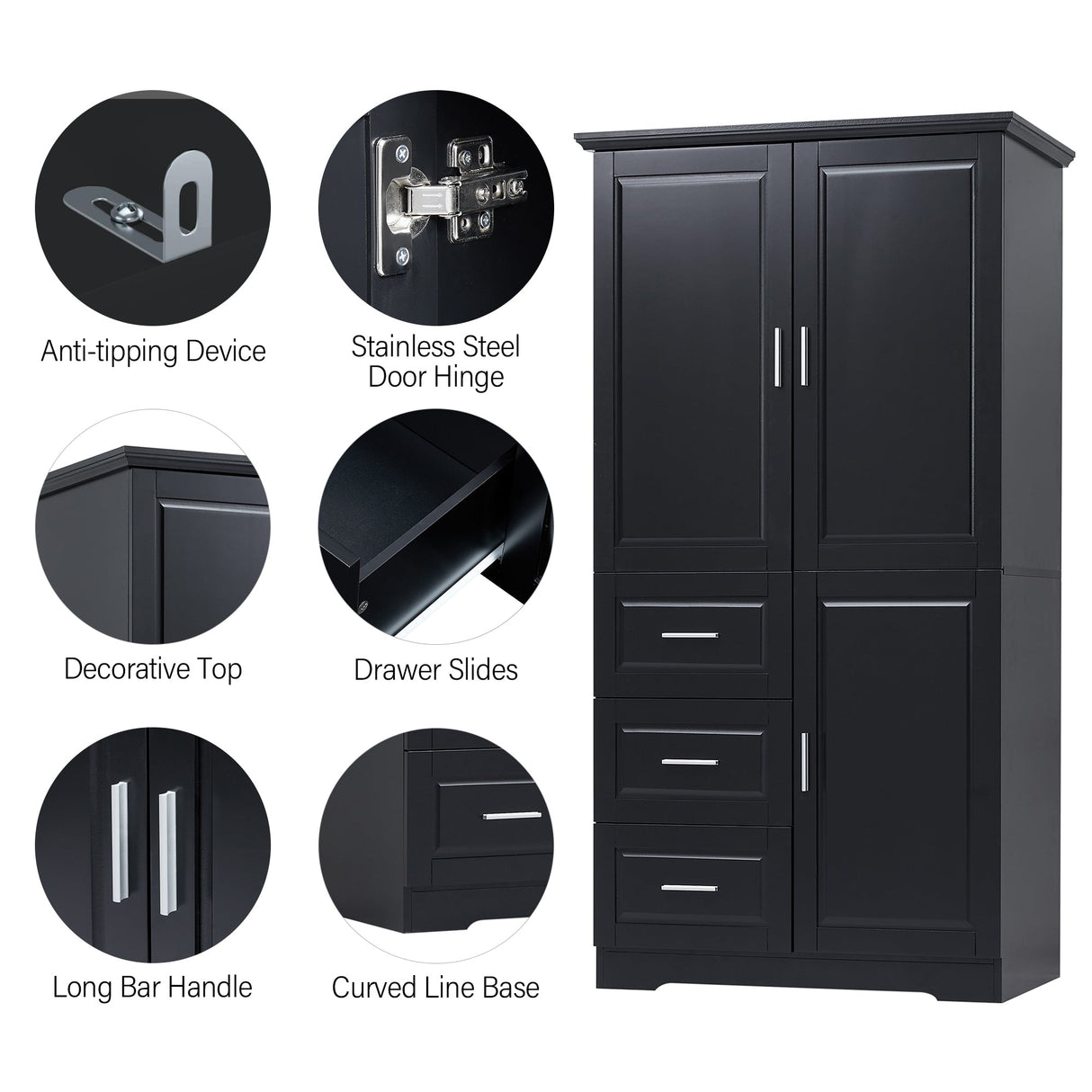 Tall and Wide Storage Cabinet with Doors for Bathroom/Office