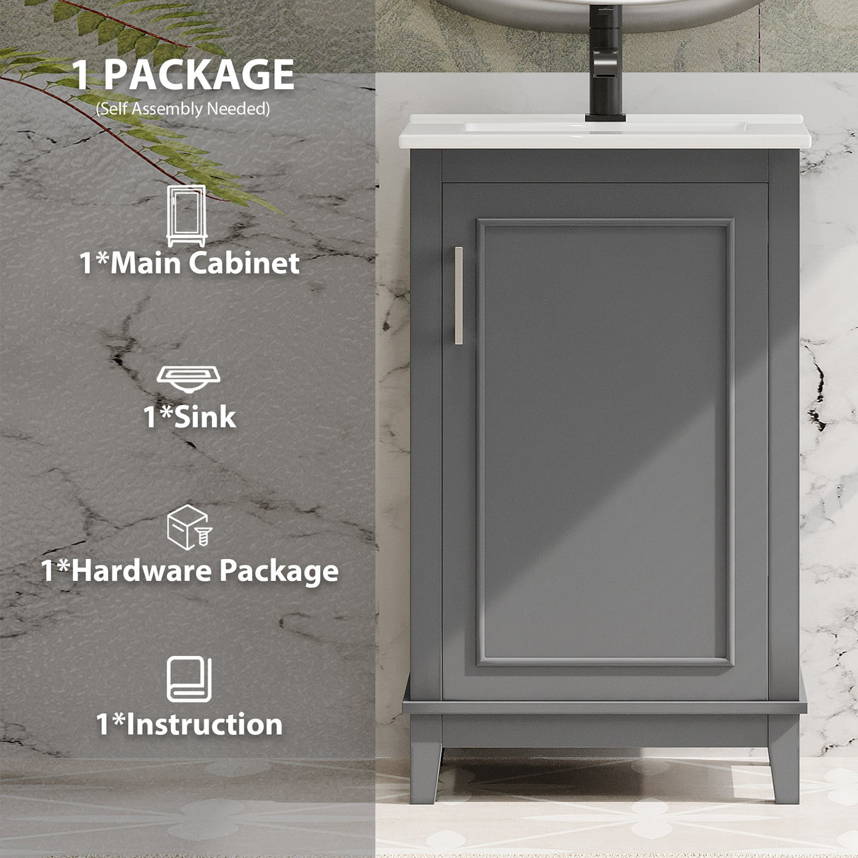 20 Inch Modern Small Bathroom Vanity Cabinet With Ceramic Basin