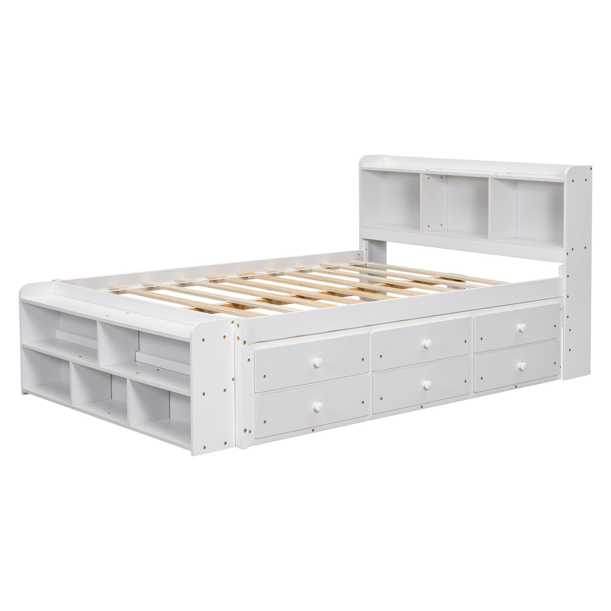 Full Bed with Bookcase Headboard, Under Bed Storage Drawers and Bed End Storage Case