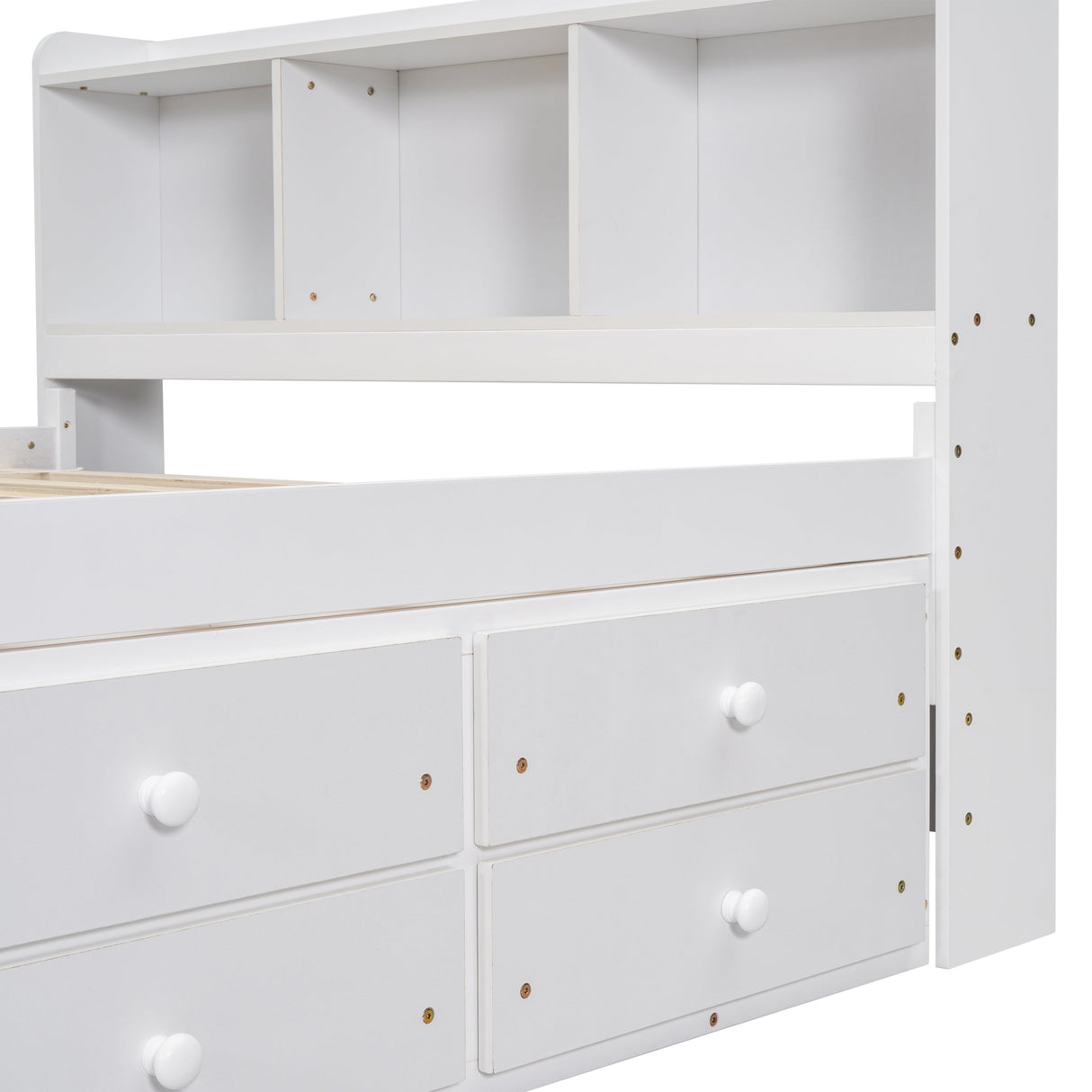 Full Bed with Bookcase Headboard, Under Bed Storage Drawers and Bed End Storage Case