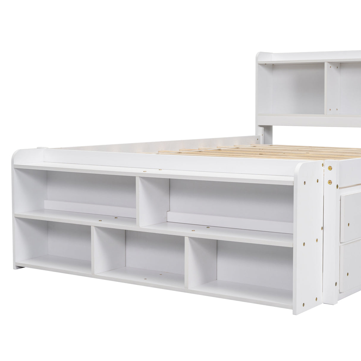 Full Bed with Bookcase Headboard, Under Bed Storage Drawers and Bed End Storage Case