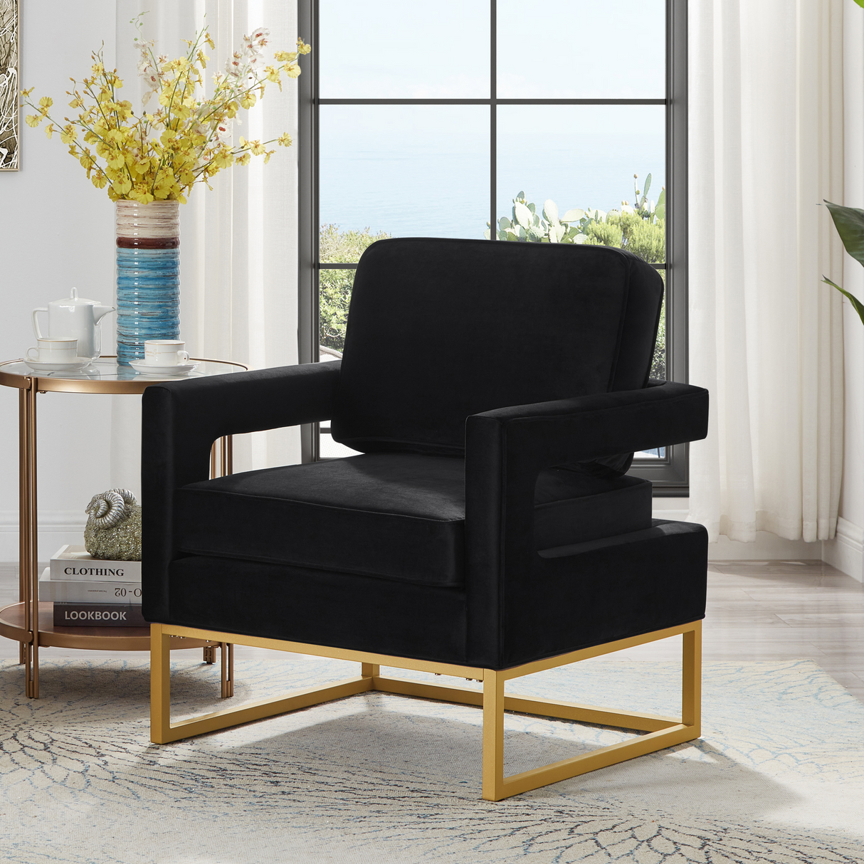 Modern Style Accent Chair with Velvet Fabric